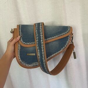 Brand new Alessia Massimo boho western denim and leather shoulder saddle bag